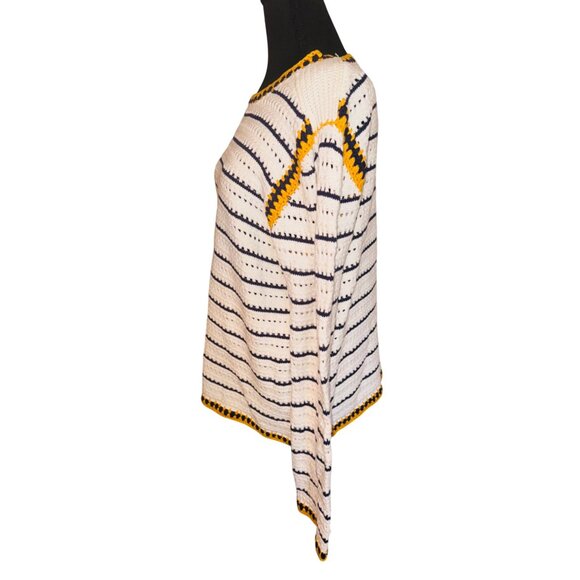 Francesca's Alya Bethenney Crochet Stitch Cream, Navy Yellow Sweater L Open Knit - Picture 4 of 9